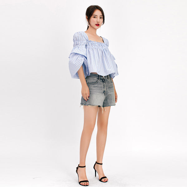 Blusa Cuello Francés con Mangas Abullonadas
