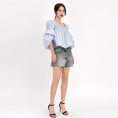 Blusa Cuello Francés con Mangas Abullonadas