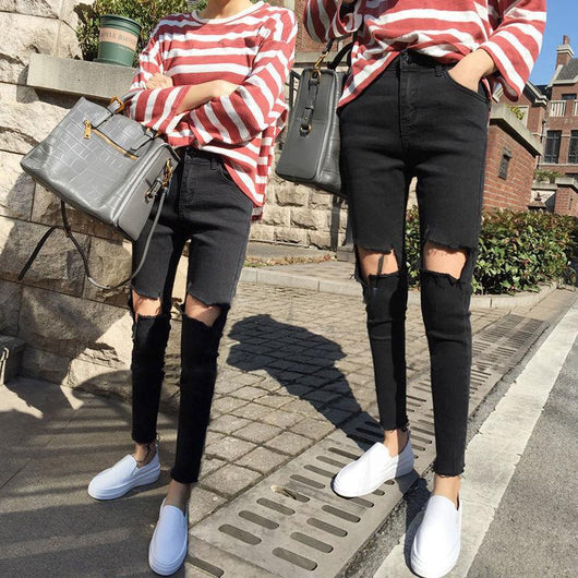 Pantalones Skinny Rotos Negros para Mujer - Image 3
