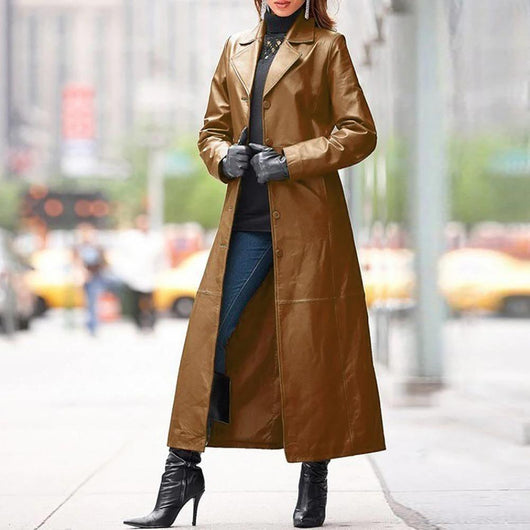 Abrigo de Cuero Largo Elegante para Mujer - Estilo Europeo - Image 6