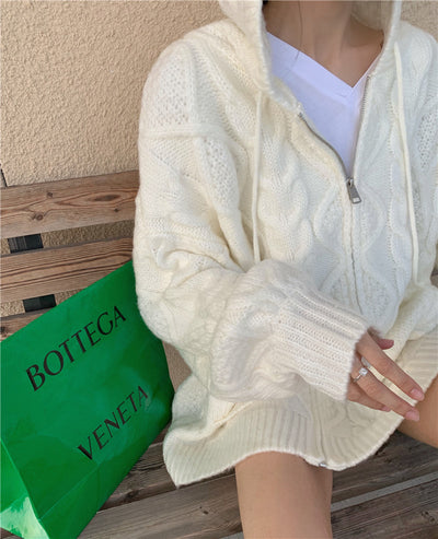 Suéter Tejido Holgado con Capucha y Cierre para Mujer - Image 4