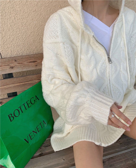 Suéter Tejido Holgado con Capucha y Cierre para Mujer - Image 4