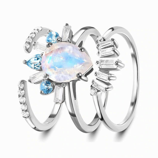 Anillo de Plata Esterlina con Piedra de Luna Gota de Agua Tres Capas para Mujer - Image 3