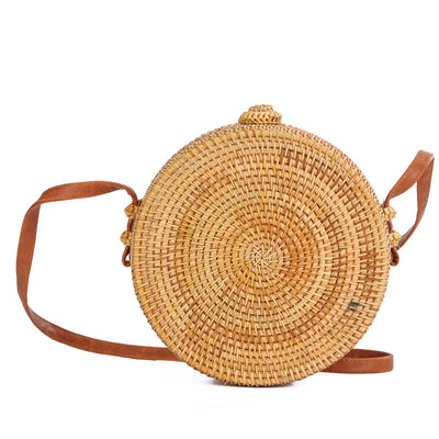 Bolsa de Playa Redonda de Ratán con Forro Floral Retro - Image 5