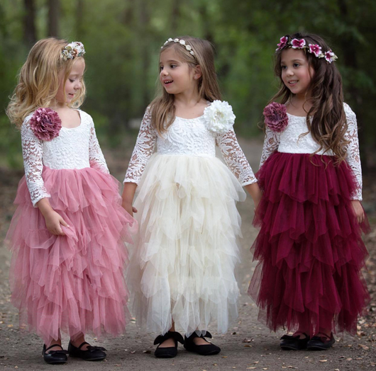 Vestido Princesa Niña Encaje Manga Larga Blanco Irregular Otoño Invierno - Image 5