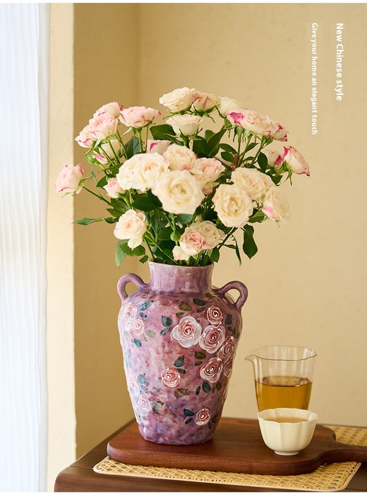 Florero de Porcelana China Pintado a Mano con Rosas - Image 22