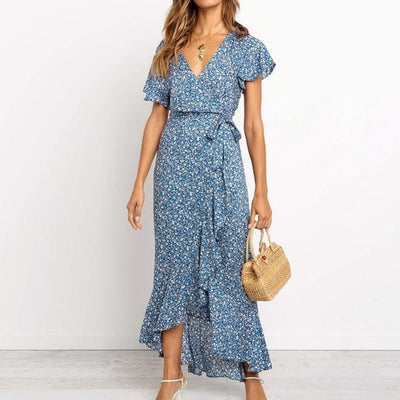 Vestido de Encaje Floral Escote V Manga Corta - Estilo Europeo Verano - Image 4