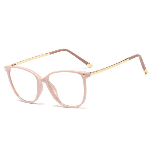 Black full-frame blue light blocking glasses with gold-colored metal temples on a white background. - Image 11