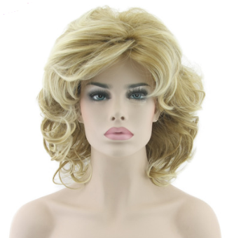 Peluca Rizada Corta Dorada de Cabello Sintético Resistente al Calor