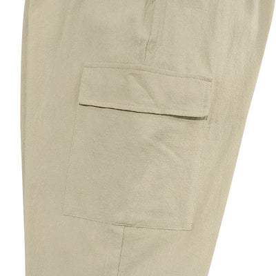 Pantalones Casuales de Algodón y Lino con Múltiples Bolsillos y Cordón Ajustable - Image 41