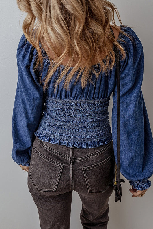 Blusa Denim con Escote en V y Mangas Largas para Mujer - Image 20