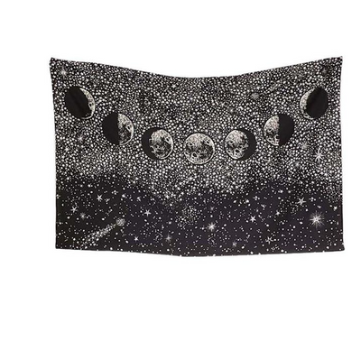 Bohemian sun and moon tapestry with a celestial pattern of golden suns and crescent moons on a dark blue background. - Image 44