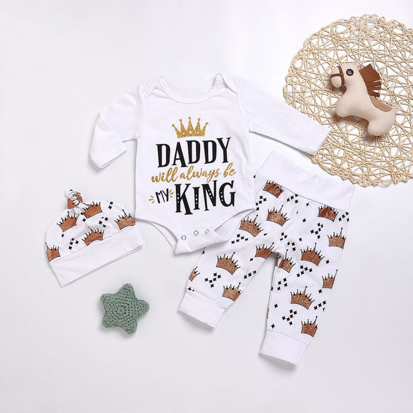 Conjunto Elegante para Bebé Niño: Romper + Pantalones con Corona
