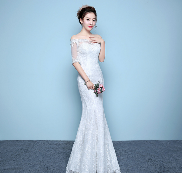 Vestido de Novia Cola Sirena Directo de Fábrica - Escote Hombro Caído