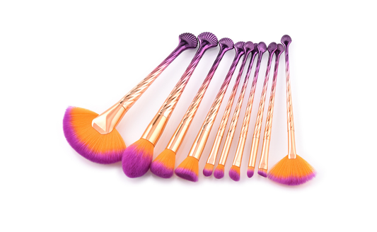 Set de 10 Brochas de Maquillaje Profesional Degradado Oro y Púrpura
