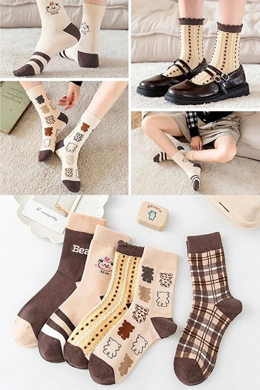 Pack de 5 Pares de Calcetines Estampados para Mujer - Comodidad Diaria