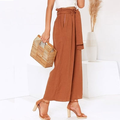 Pantalón Casual de Cintura Alta con Cinturón Multicolor en Algodón Lino - Image 18