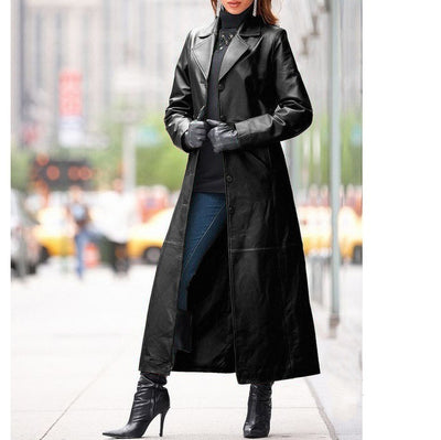 Abrigo de Cuero Largo Elegante para Mujer - Estilo Europeo - Image 5