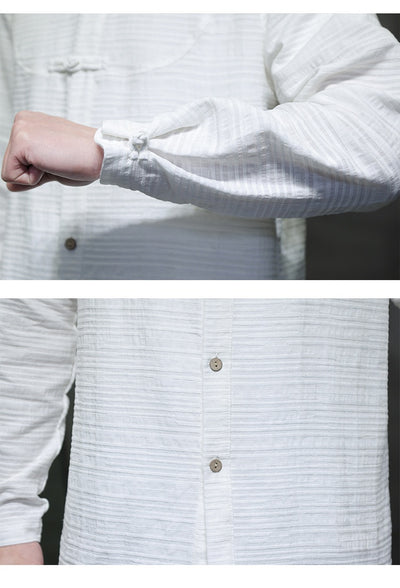Camisa Retro Tang Chino - Algodón y Lino con Cierre Tradicional para Hombre - Image 15