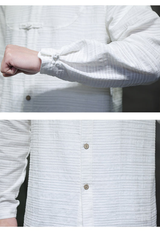 Camisa Retro Tang Chino - Algodón y Lino con Cierre Tradicional para Hombre - Image 15