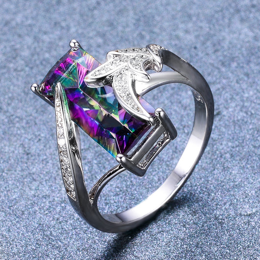 Anillo de Hoja Ópalo Multicolor con Diamante Blanco - Image 4