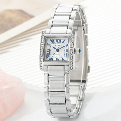 Reloj de Mujer Rectangular Elegante con Números Romanos y Detalles de Diamantes - Image 8