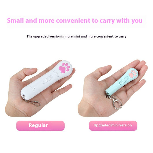 Light purple paw-shaped cat laser pointer toy with USB charging, featuring multiple red laser patterns, soft white light, and UV light. - Image 3