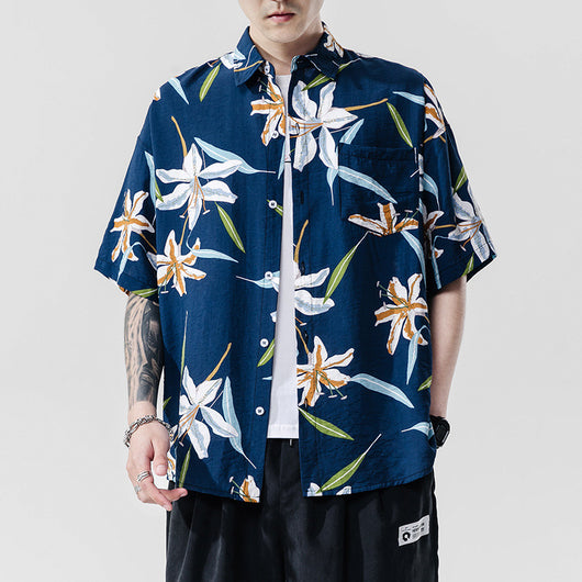 Camisa Estampada de Manga Corta para Parejas - Estilo Casual Playero