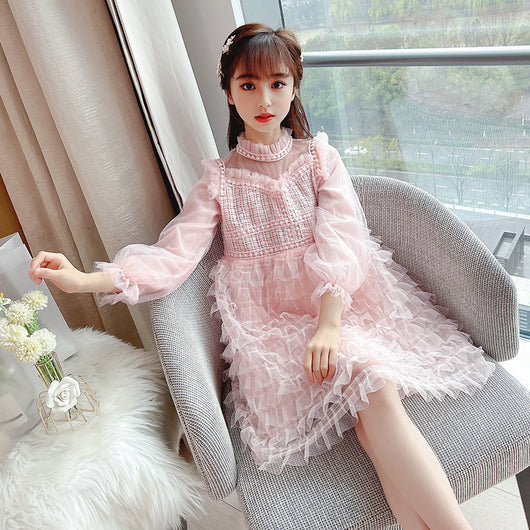Vestido Infantil de Encaje y Malla Bordada - Image 2