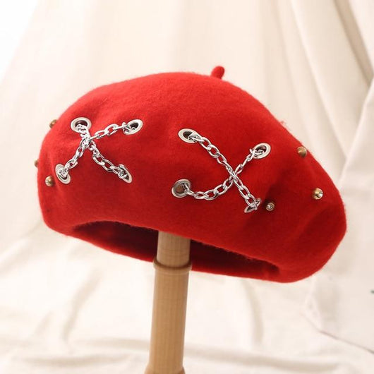 Boina Retro Británica de Lana con Cadena Cruzada para Mujer - Otoño e Invierno - Image 21
