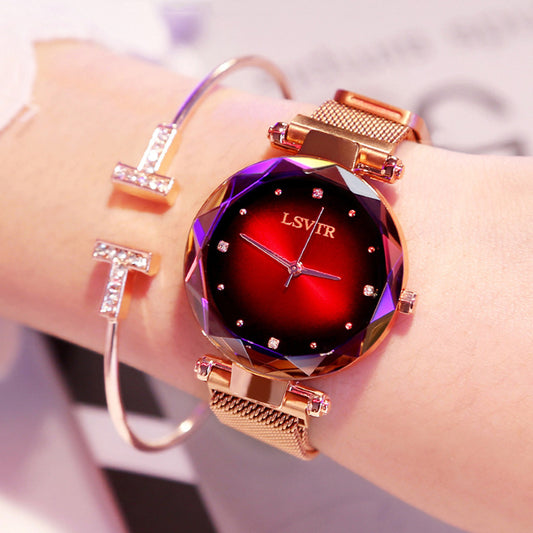 Reloj de Mujer Rose Gold con Diamantes y Cielo Estrellado Magnético Resistente al Agua