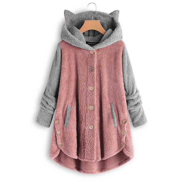 Sudadera con Capucha y Orejas de Gato - Abotonada y Peluche
