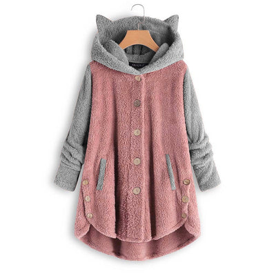 Sudadera con Capucha y Orejas de Gato - Abotonada y Peluche