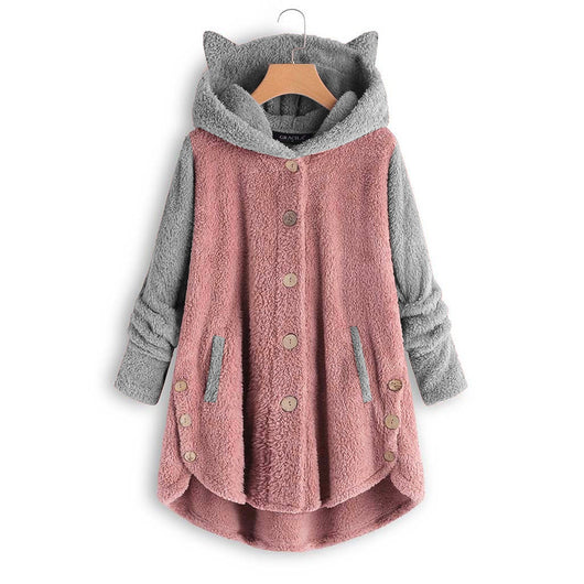 Sudadera con Capucha y Orejas de Gato - Abotonada y Peluche