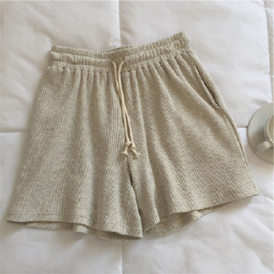 Shorts de Cintura Alta Tipo Waffle Algodón para Mujer - Pierna Ancha Estilo A-line