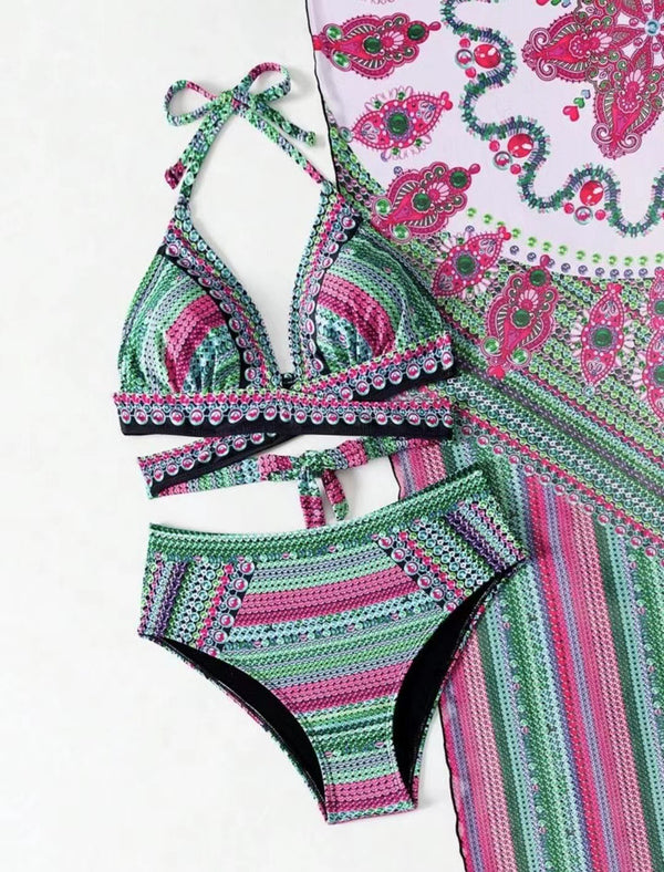 Traje de Baño Retro Étnico con Cruces Ajustables para Mujer - Image 6