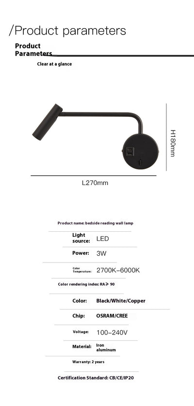 Lámpara de Pared Minimalista para Lectura con Brazo Articulado - Image 18