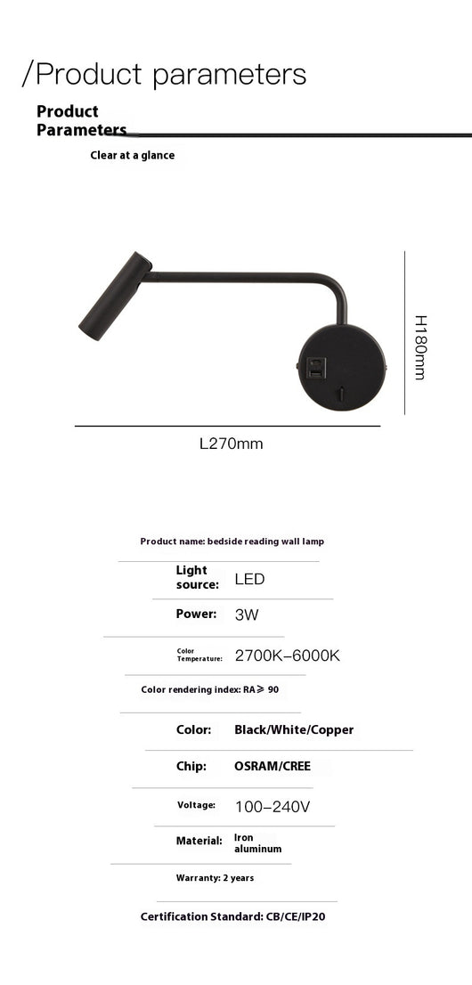 Lámpara de Pared Minimalista para Lectura con Brazo Articulado - Image 18