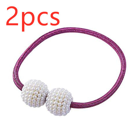 Magenta elastic curtain tieback with two white pearl-beaded spheres, designed to hold curtains elegantly. - Image 19