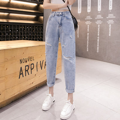 Jeans Rectos de Cintura Alta Holgados con Roturas para Mujer - Image 7