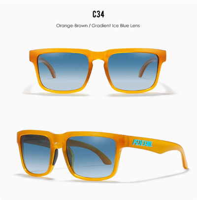 Men's and women's dazzling blue and black striped polarized sunglasses with gray lenses and a black case. - Image 34