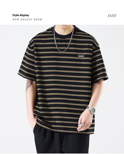 Camiseta Rayada Hombre Marca Americana - Corte Relajado Cuello Redondo - Image 15