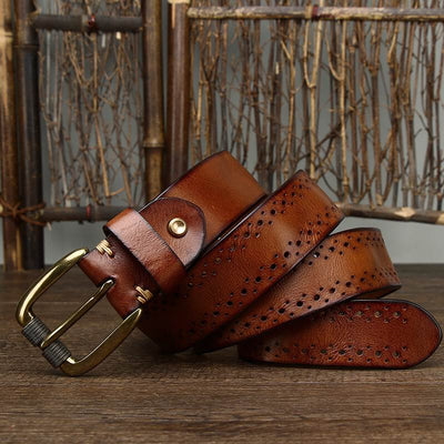 Cinturón Retro de Cuero Genuino con Diseño Calado y Hebilla Casual - Image 13