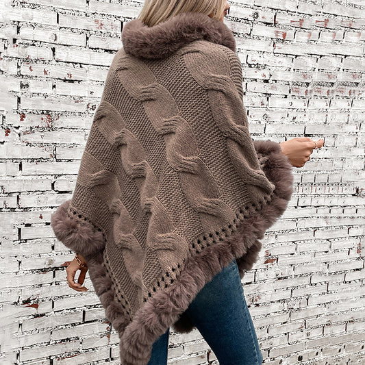 Poncho Suéter Grueso Trenzado con Cuello Alto - Image 2