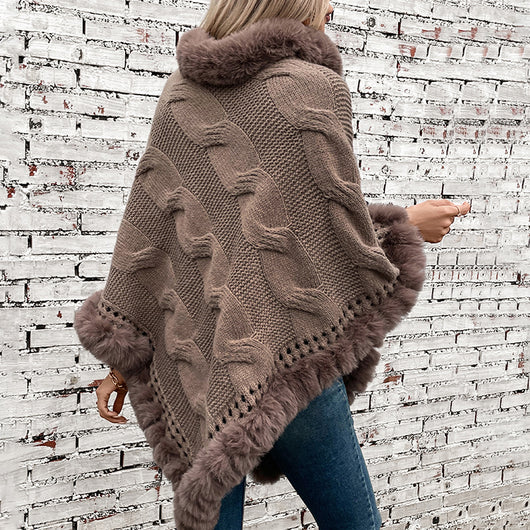 Poncho Suéter Grueso Trenzado con Cuello Alto - Image 2