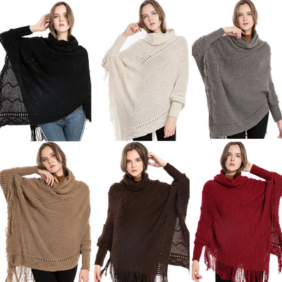 Suéter de Cuello Alto con Flecos Acrilico - Poncho Cálido y Elegante - Image 3