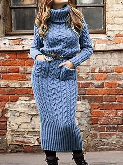 Vestido Suéter Cuello Alto con Bolsillos en Punto Tejido - Image 13