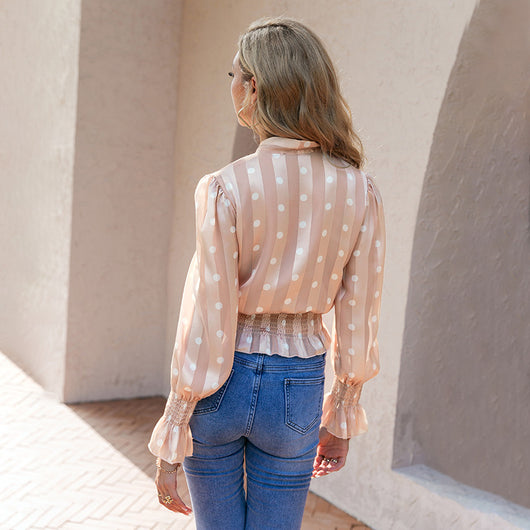 Blusa Elegante de Encaje con Lunares y Manga Larga para Mujer - Image 10