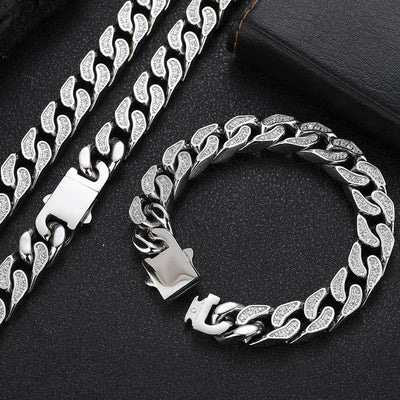 Pulsera Cubana de Acero Titanio con Circones para Hombre - Image 15
