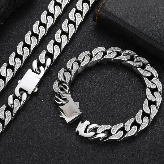 Pulsera Cubana de Acero Titanio con Circones para Hombre - Image 15